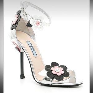 Prada metallic flower heels